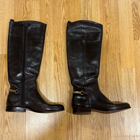 Tory Burch Jess Women’s Brown Leather Riding Boots Size 7M - Picture 2 of 9